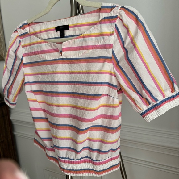 J. Crew Cinched Waist Cropped Sorbet Stripe Cotton Top Size 2P - Picture 6 of 8